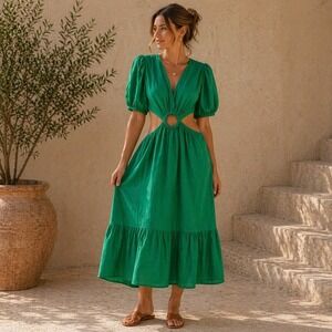 flying tomato green dress ADORABLE INTENTIONS WOVEN MINI DRESS l FLYING TOMATO IVORY/GREEN / S main image 0